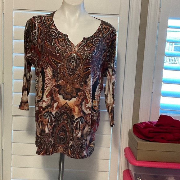 Style & Co. Paisley Print Blouse - Brown and Black - Picture 1 of 10